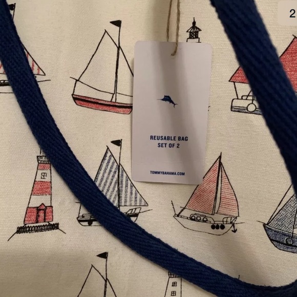 NWT Tommy Bahamas Canvas Tote with Sailboats - Picture 2 of 5